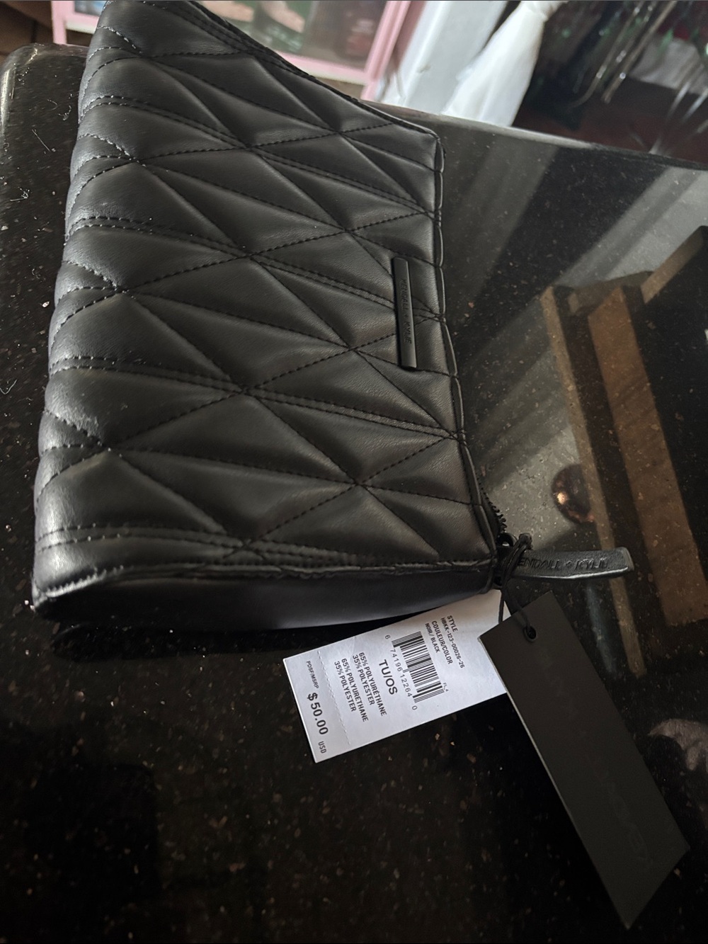 Kendall & Kylie Black Quilted Leather Zip small shoulder bag 11x6